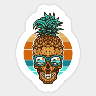 Vintage Retro Sunset Skull Pineapple Beach Holiday Sticker